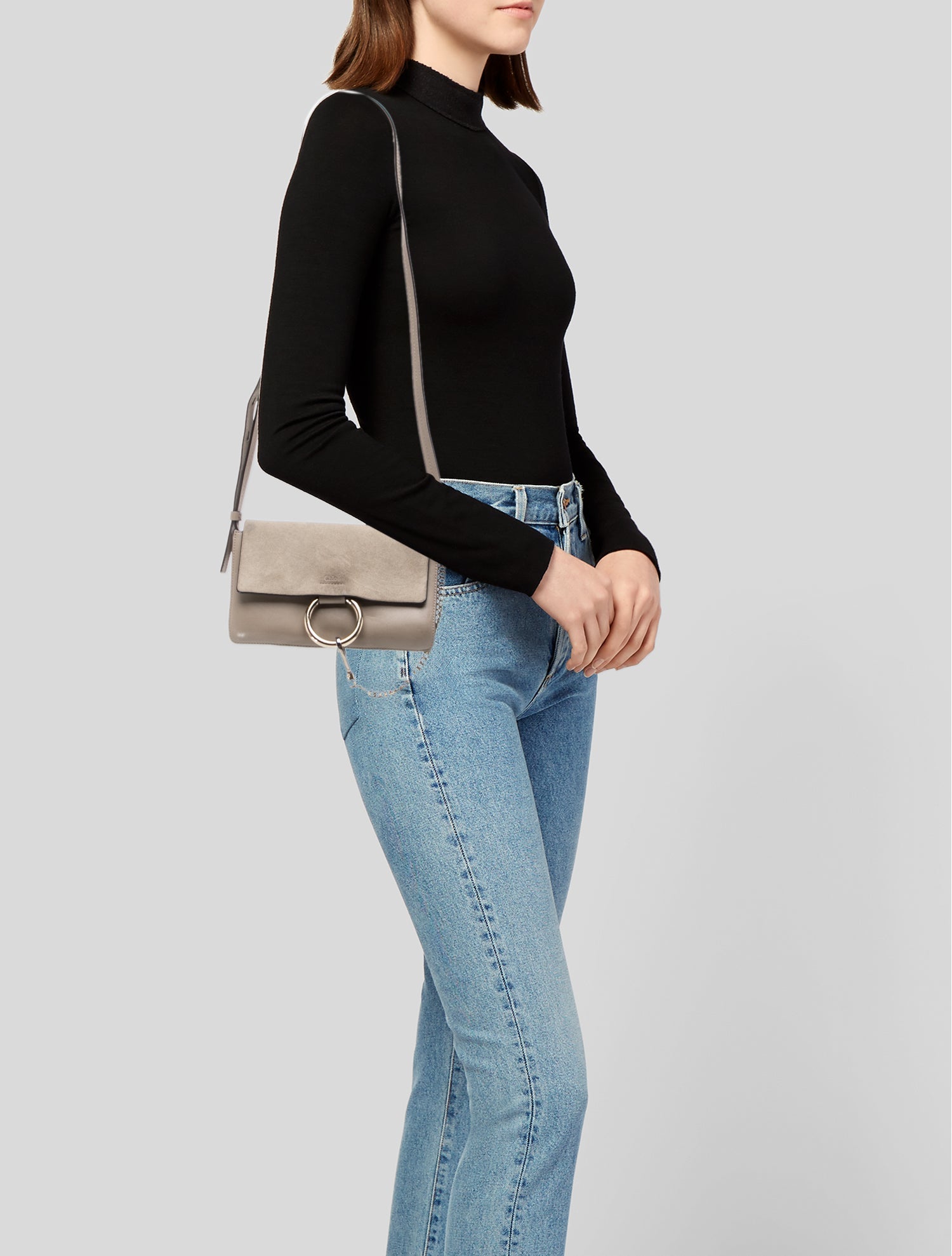 Chloé Leather Faye Shoulder Bag in Motty Grey. Small