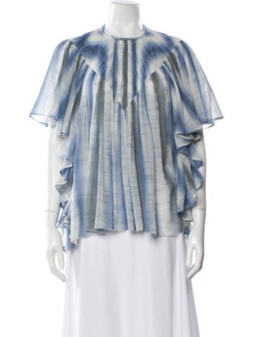 Pre-owned Chloé Virgin Wool Tie-dye Print Blouse In Blue