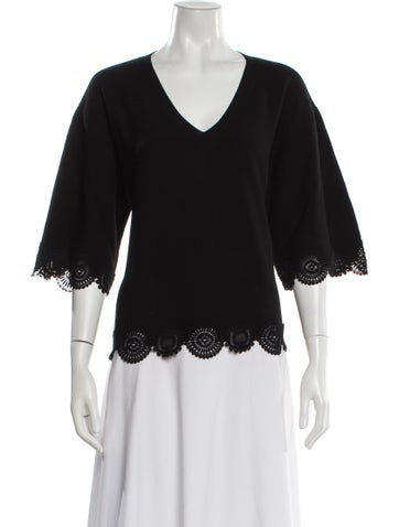 Pre-owned Chloé Virgin Wool V-neck Blouse In Black