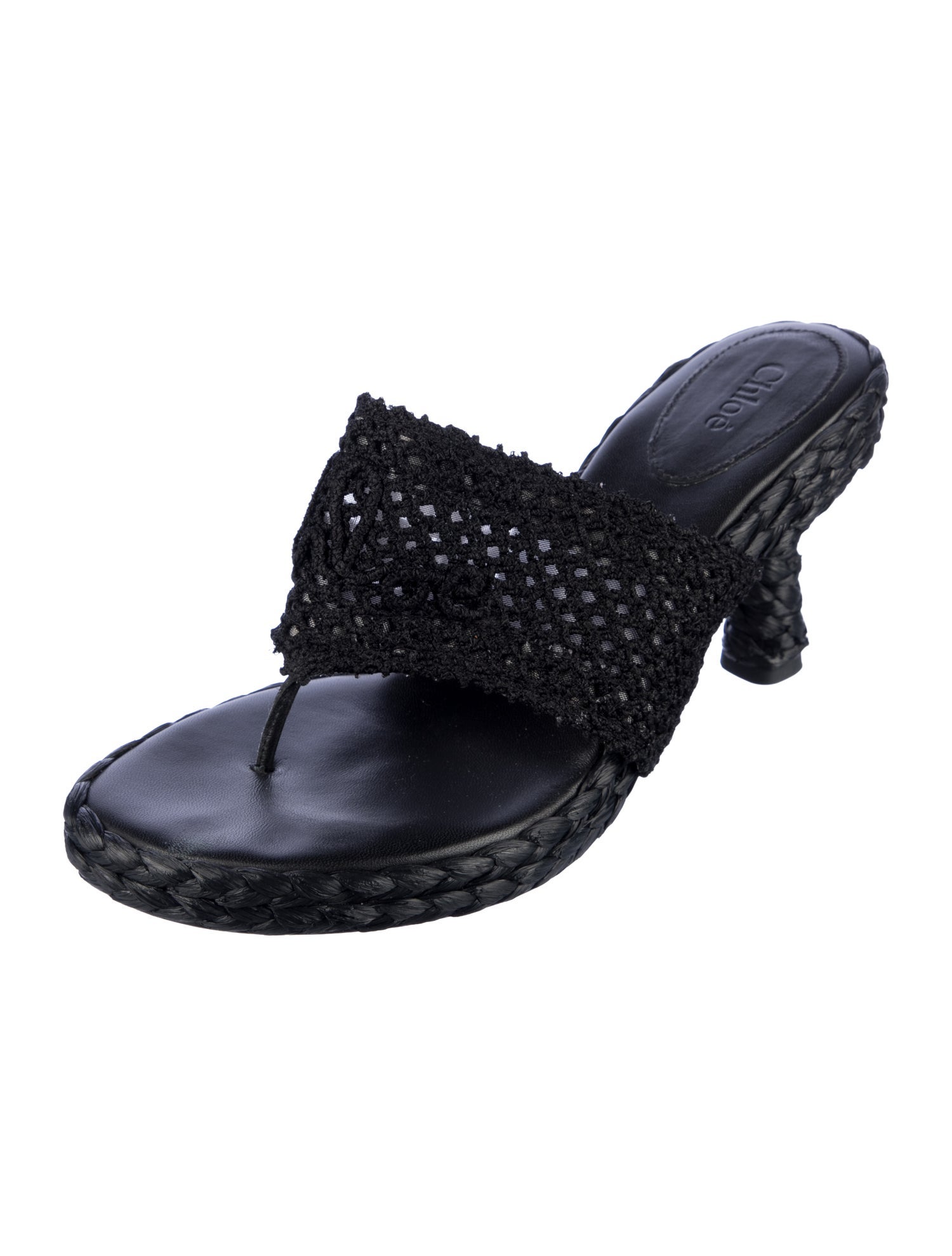Chloé Raffia Mesh Accents Sandals