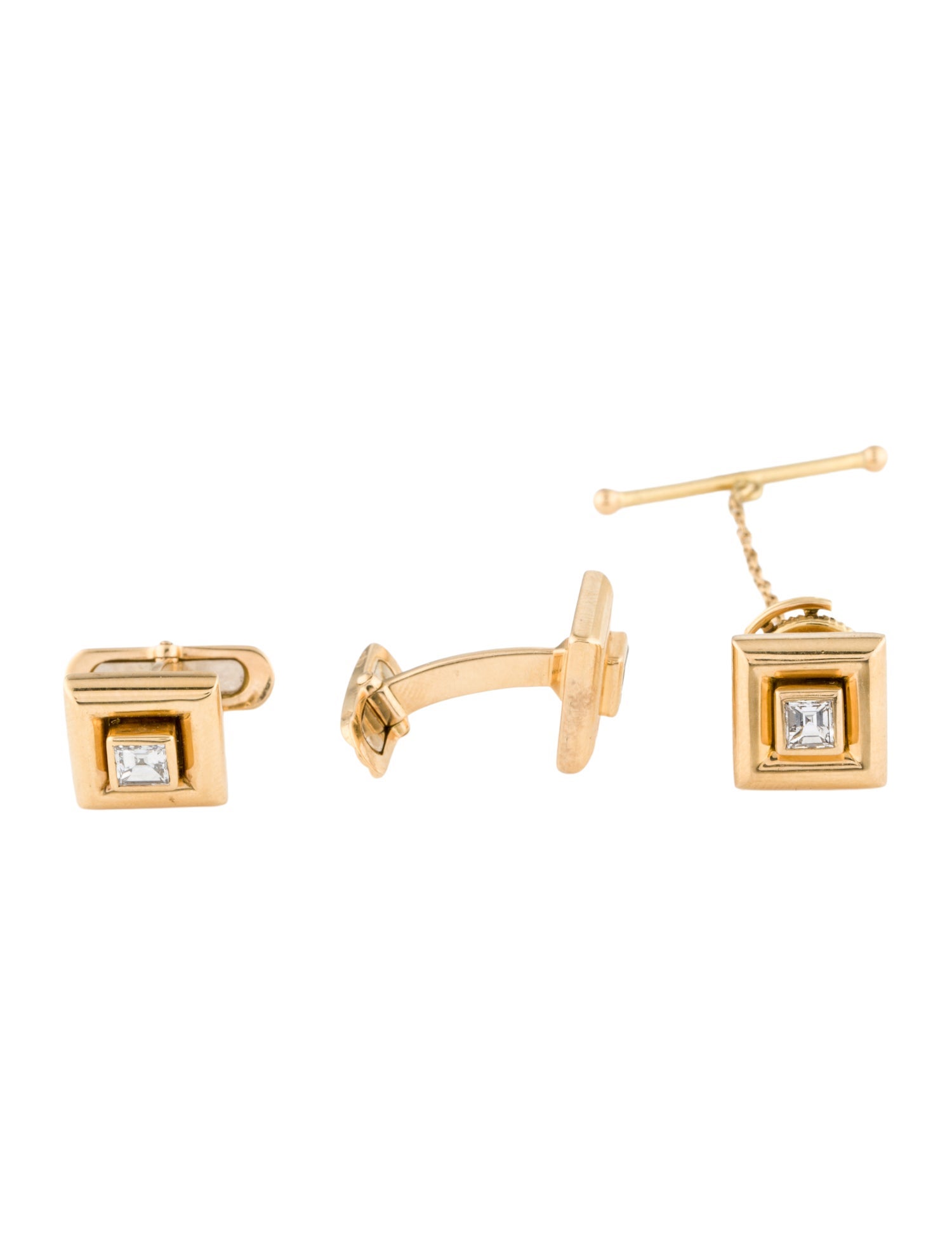 Chaumet 18K Diamond Cufflinks & Tie Pin Set