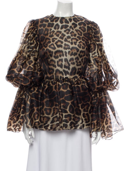 Christian Siriano Animal Print Crew Neck Blouse