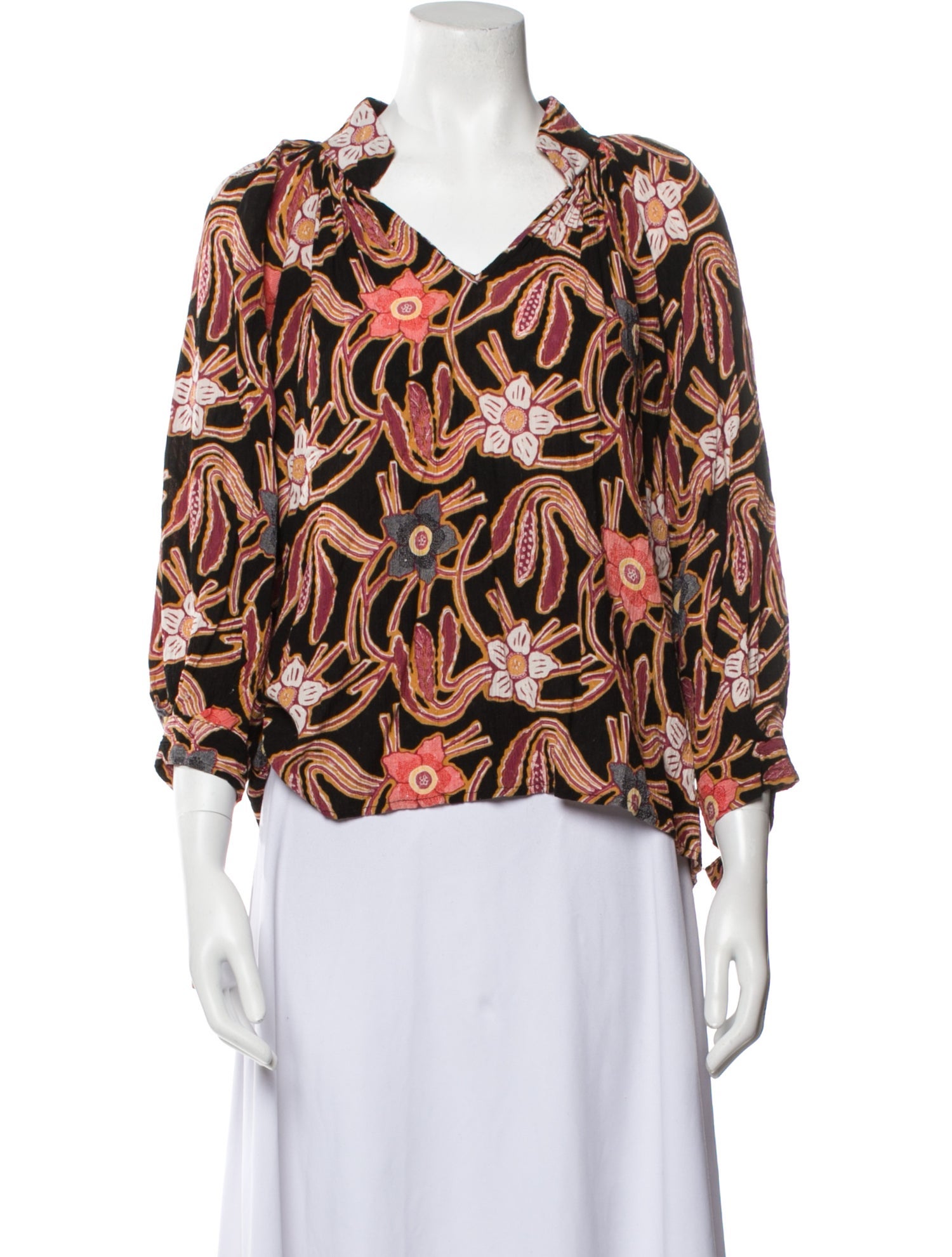 Christian Siriano Floral Print V-Neck Blouse