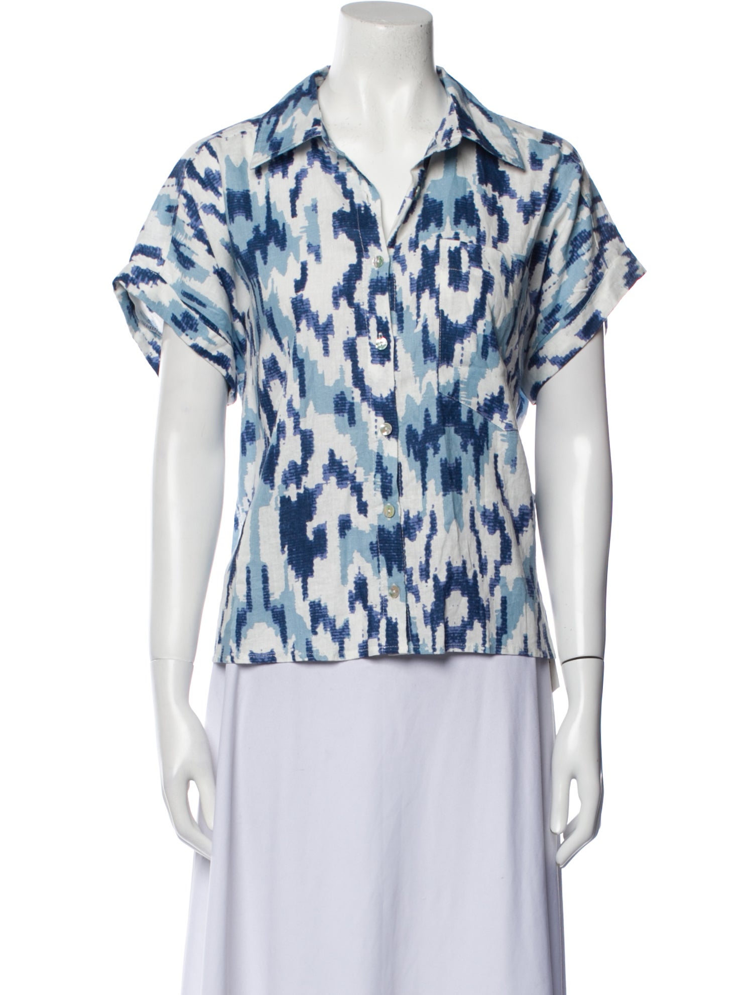 Christian Siriano Printed V-Neck Button-Up Top