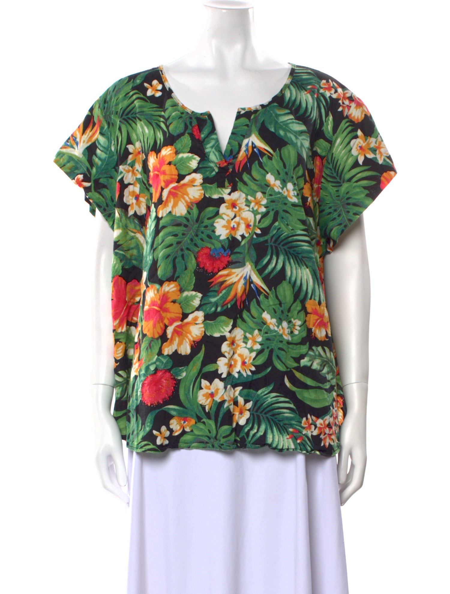 Christian Siriano Linen Floral Print Blouse