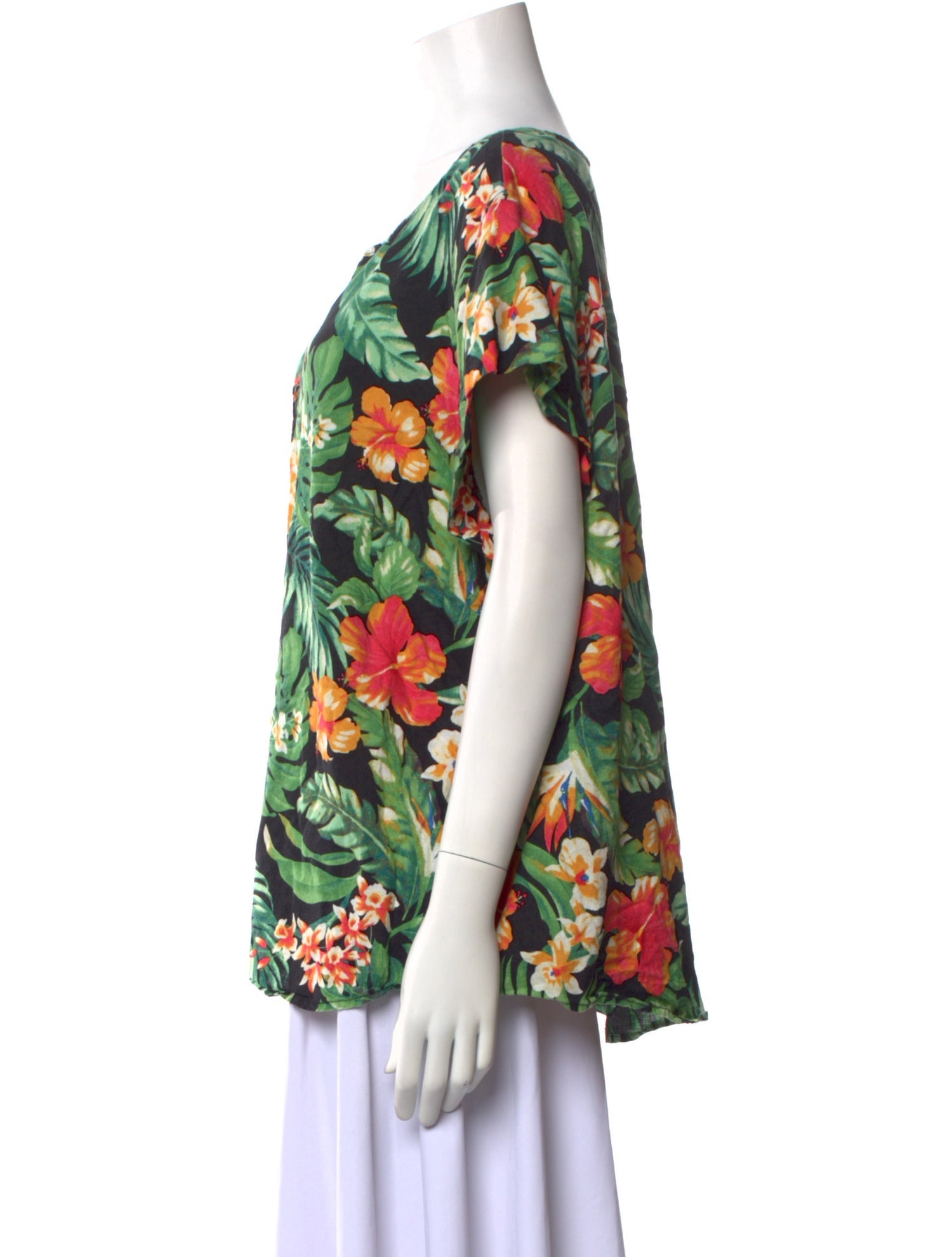Christian Siriano Linen Floral Print Blouse