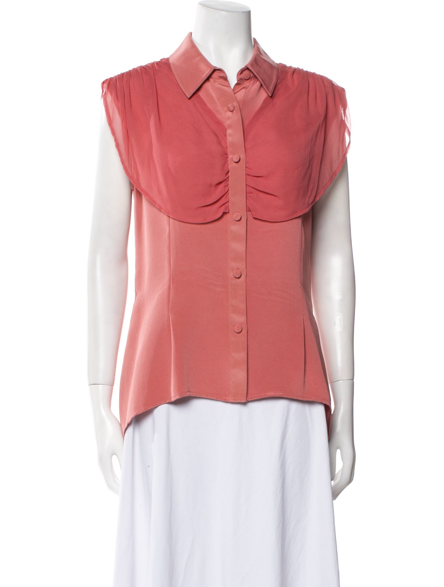 Christian Siriano Silk Short Sleeve Button-Up Top
