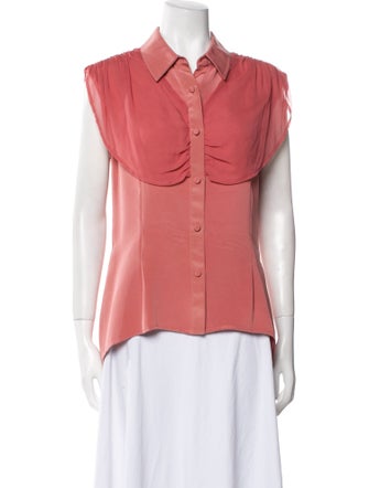 Christian Siriano Silk Short Sleeve Button-Up Top