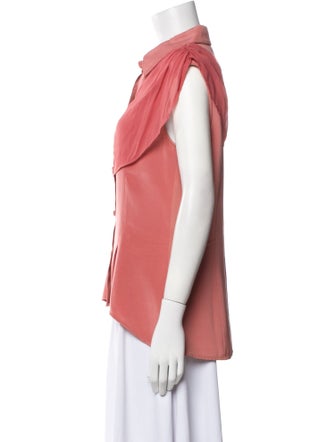 Christian Siriano Silk Short Sleeve Button-Up Top