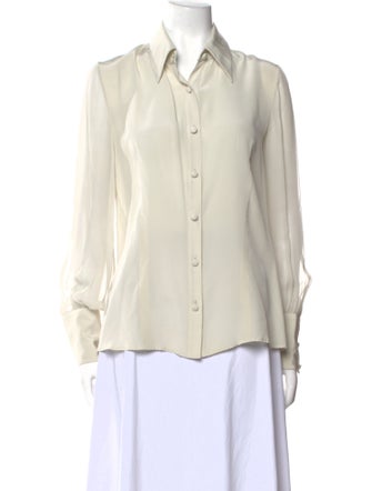 Christian Siriano Silk Long Sleeve Button-Up Top