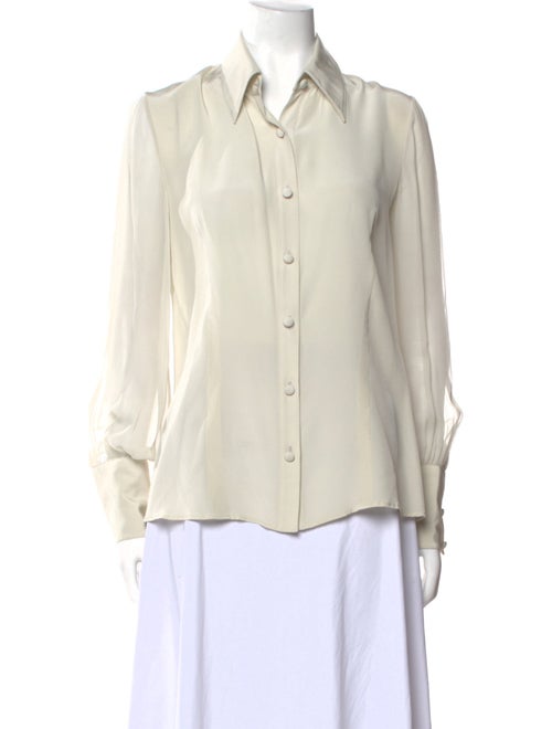Christian Siriano Silk Long Sleeve Button-Up Top