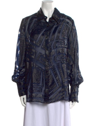 Christian Siriano Silk Printed Button-Up Top