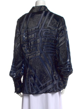 Christian Siriano Silk Printed Button-Up Top