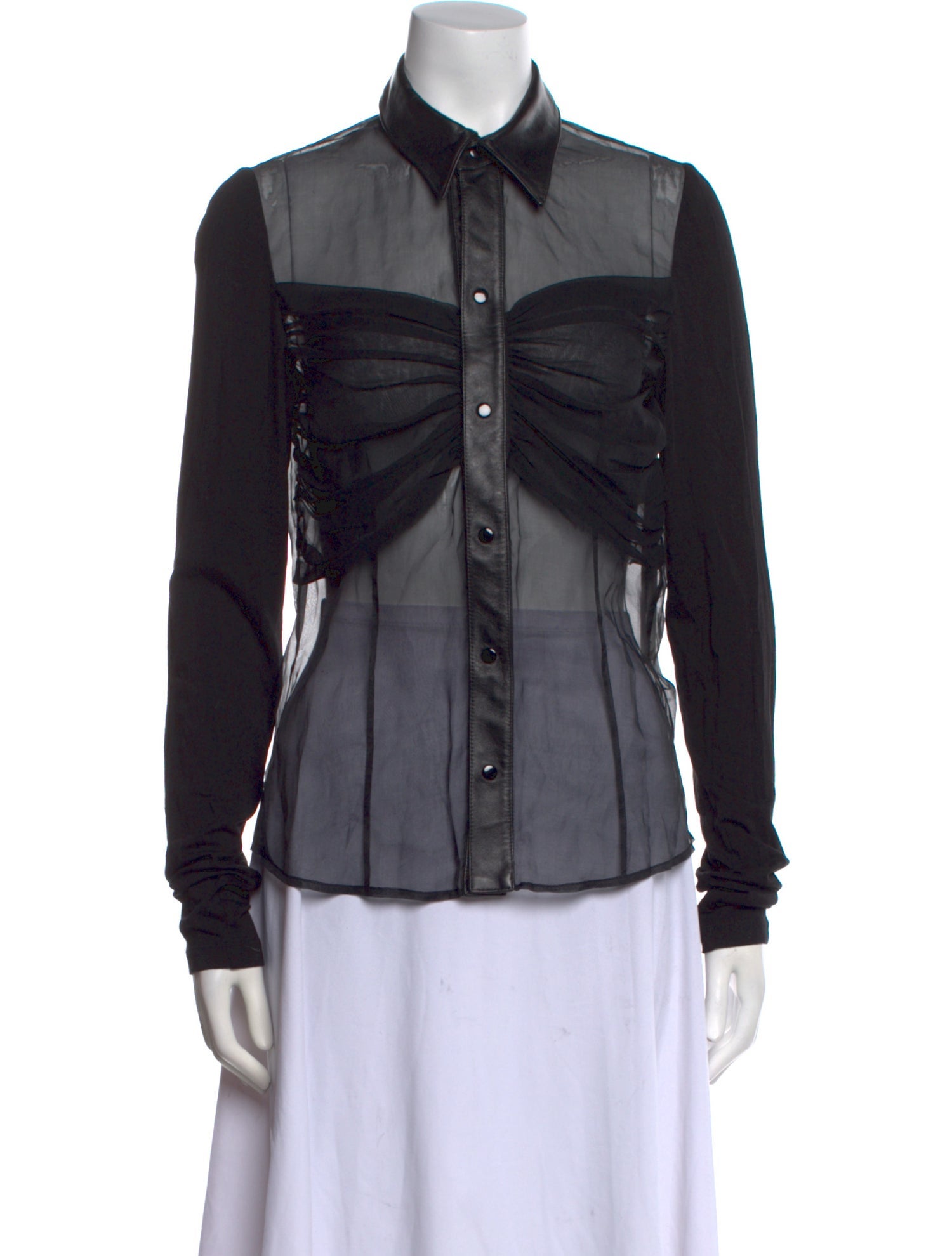 Christian Siriano Silk Long Sleeve Button-Up Top