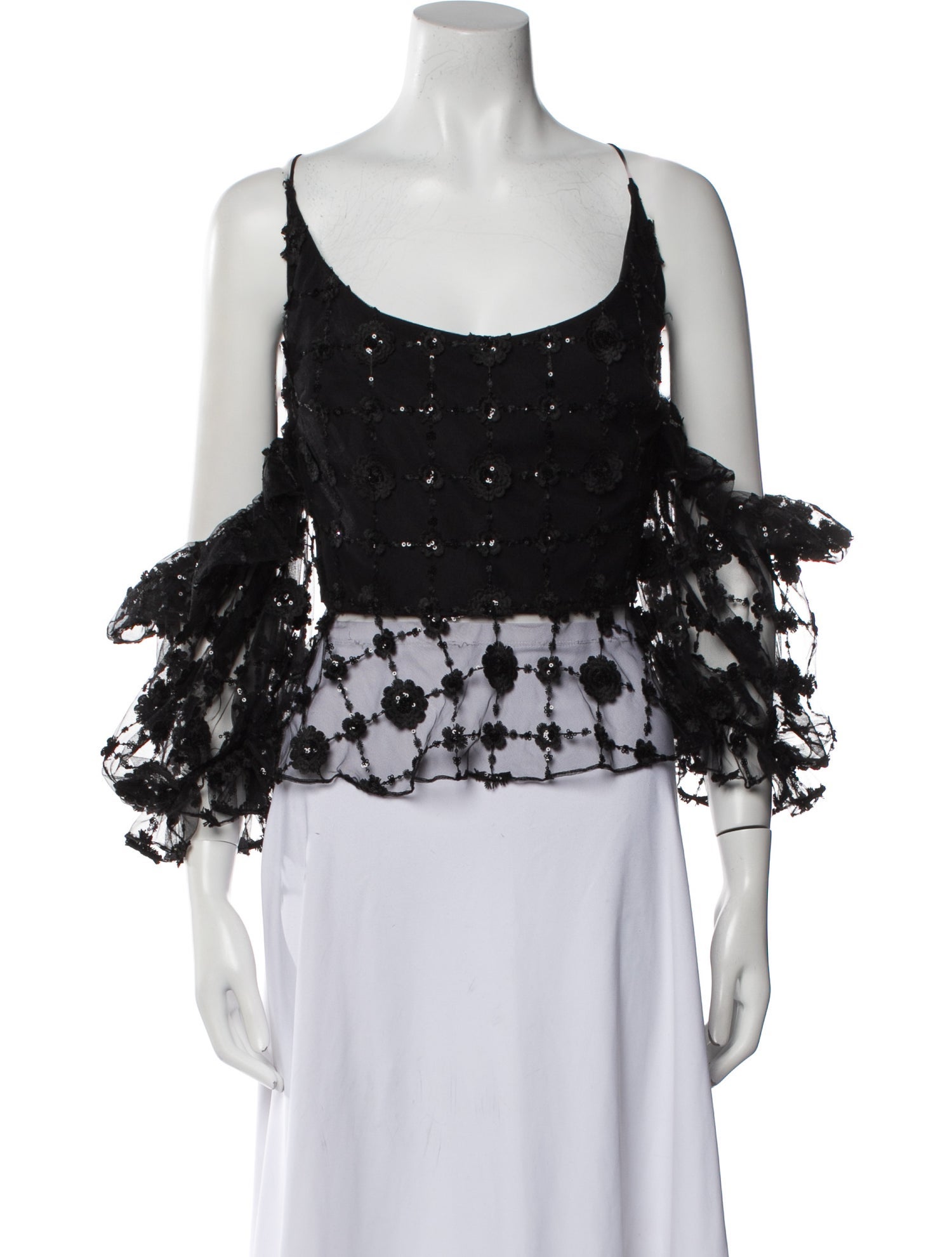 Christian Siriano Lace Pattern Scoop Neck Crop Top