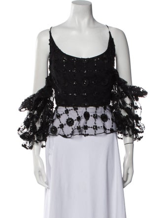 Christian Siriano Lace Pattern Scoop Neck Crop Top