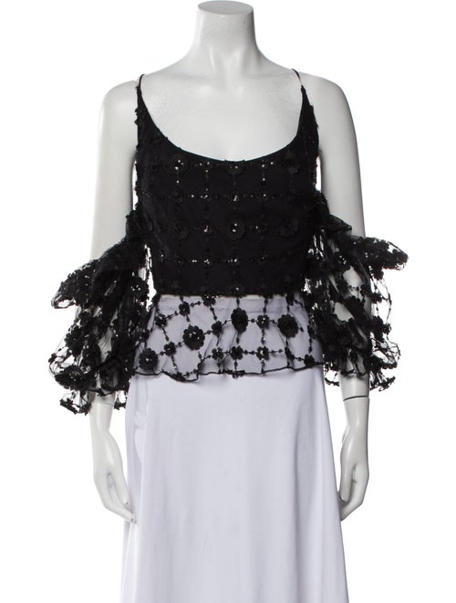 Christian Siriano Lace Pattern Scoop Neck Crop Top