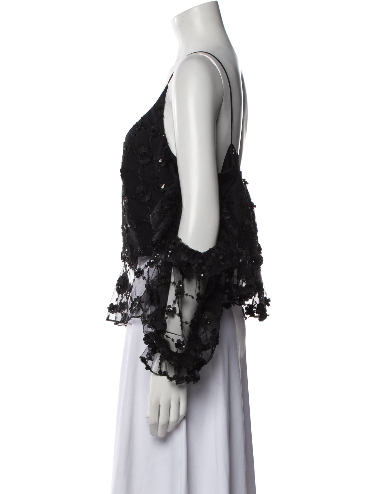 Christian Siriano Lace Pattern Scoop Neck Crop Top