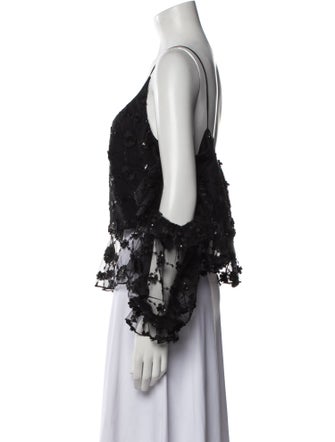 Christian Siriano Lace Pattern Scoop Neck Crop Top