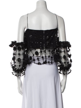 Christian Siriano Lace Pattern Scoop Neck Crop Top