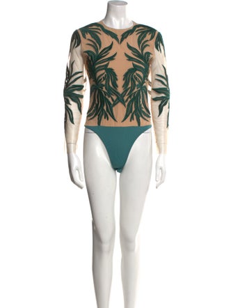 Christian Siriano Silk Printed Bodysuit