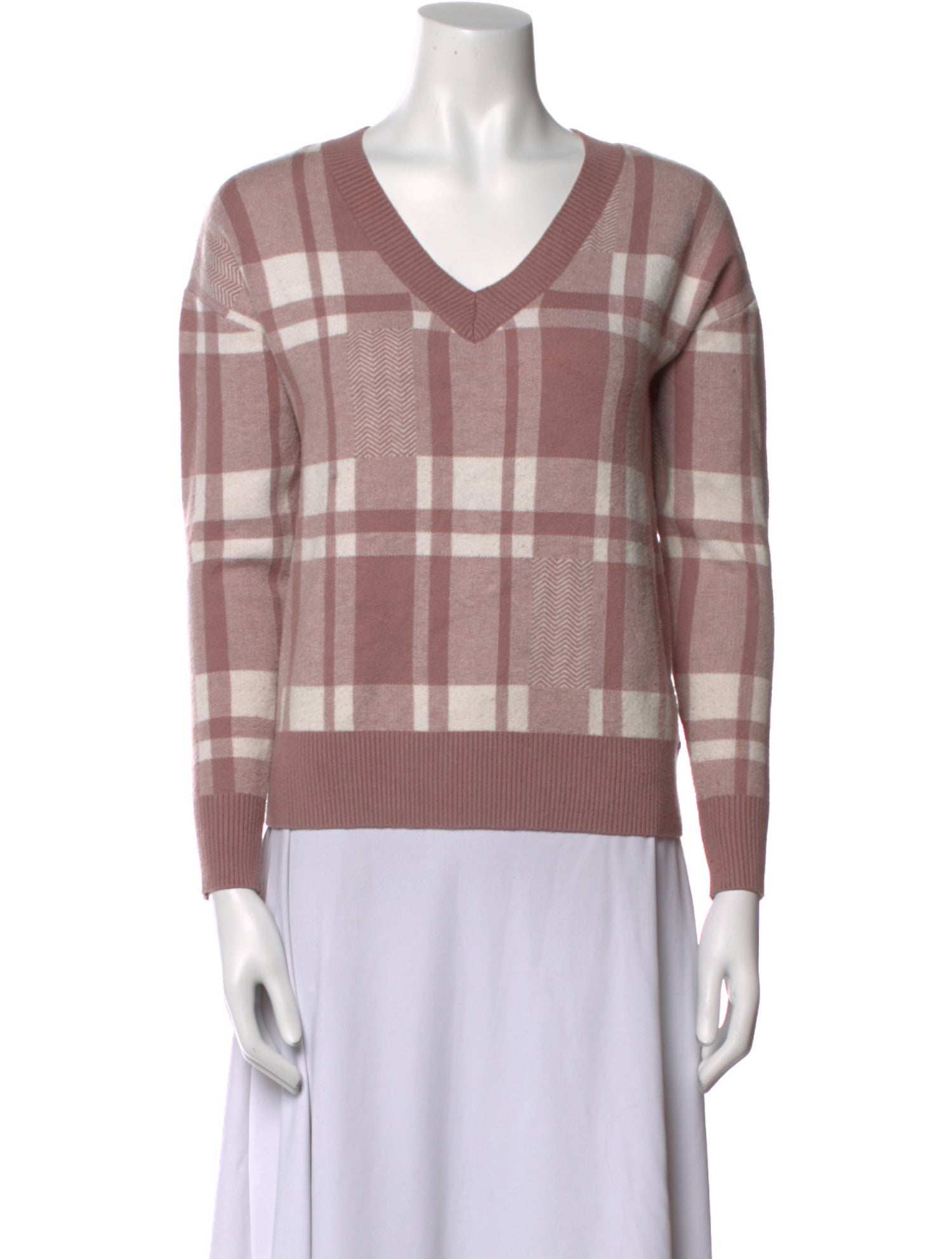 Christian Siriano Plaid Print V-Neck Sweater
