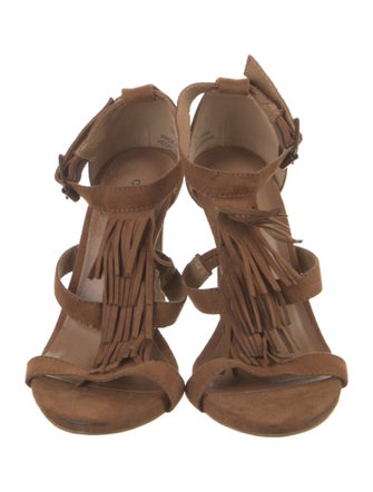 Christian Siriano Suede Fringe Trim Accent Gladiator Sandals
