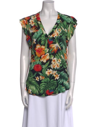 Christian Siriano Floral Print V-Neck Blouse
