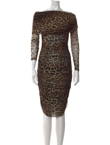 Pre-owned Christian Siriano Animal Print Knee-length Dress In Brown