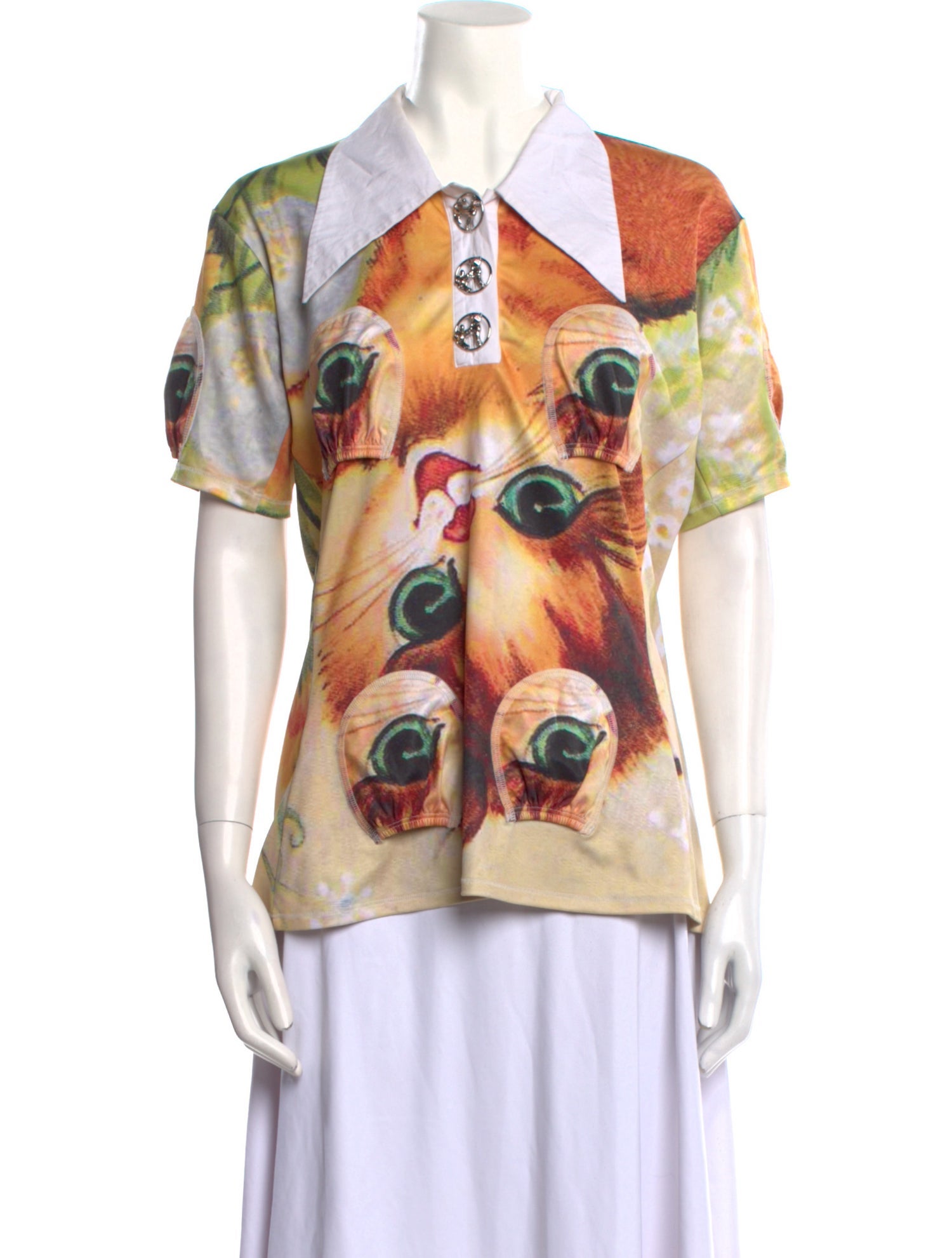 Chopova Lowena Printed Short Sleeve Button-Up Top