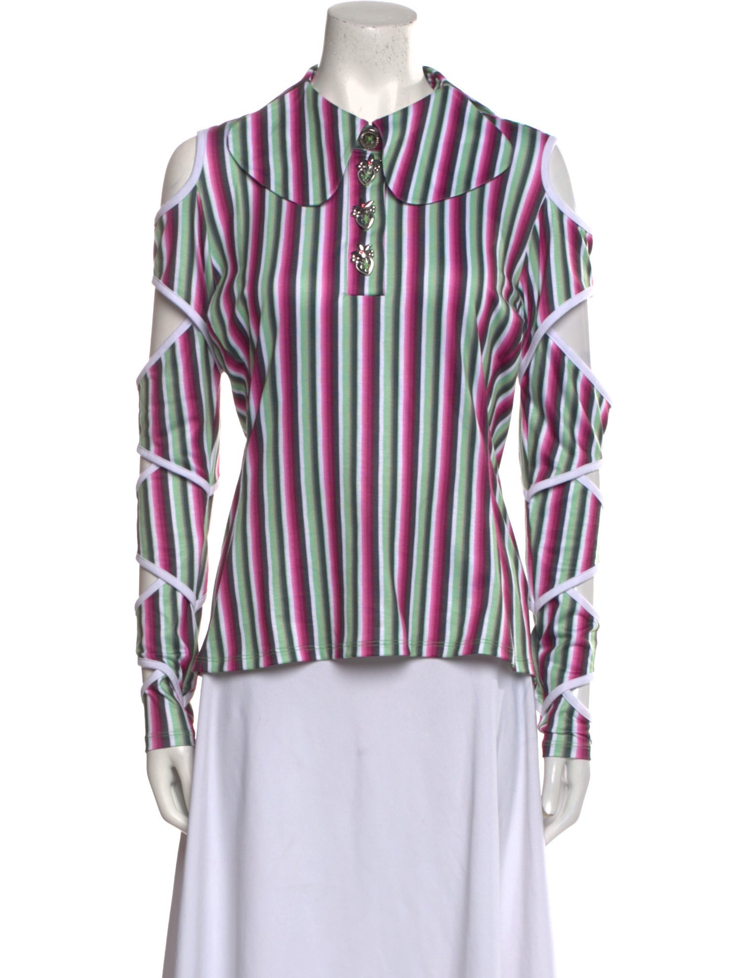 Chopova Lowena Striped Long Sleeve Button-Up Top