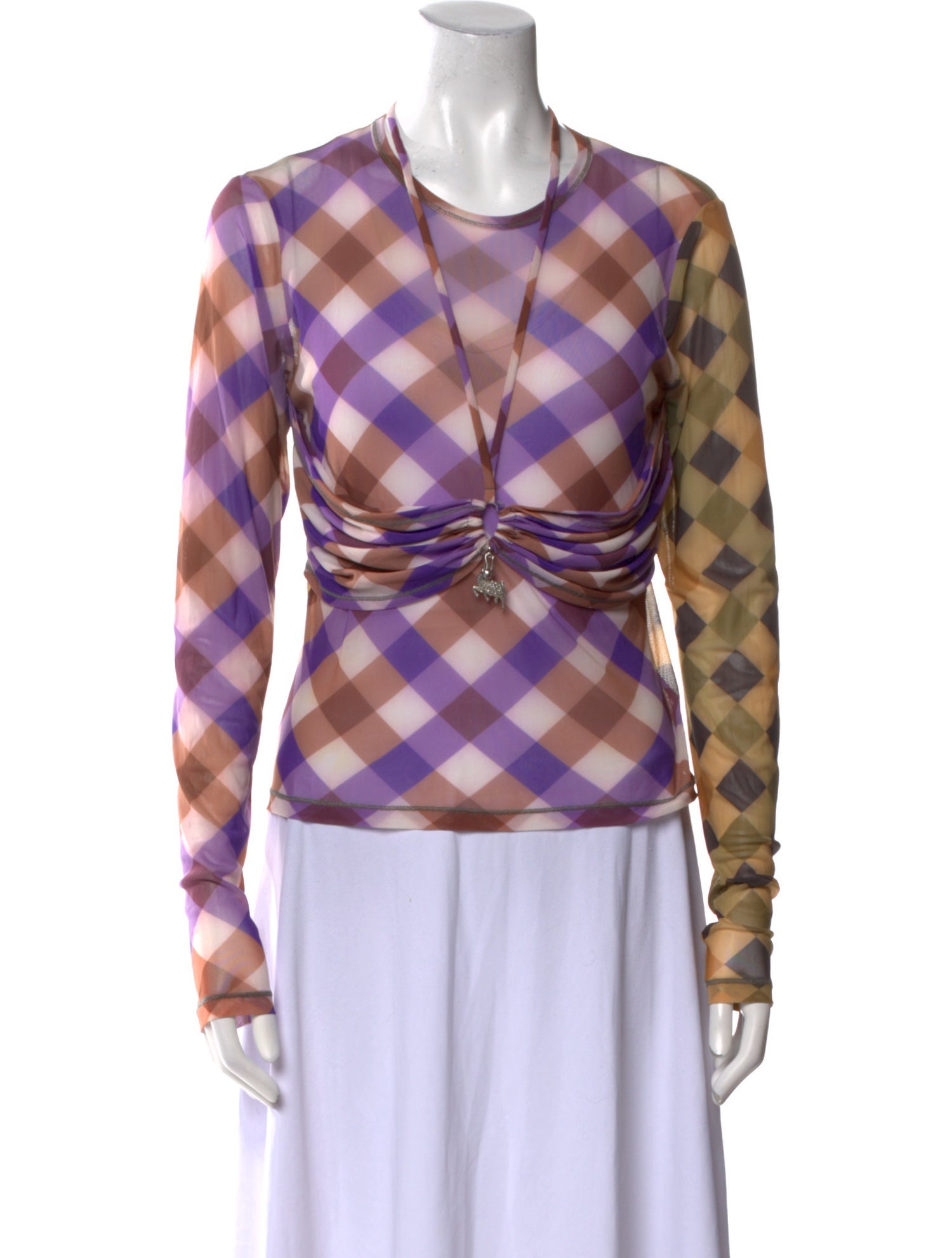 Chopova Lowena Plaid Print Crew Neck Sweatshirt