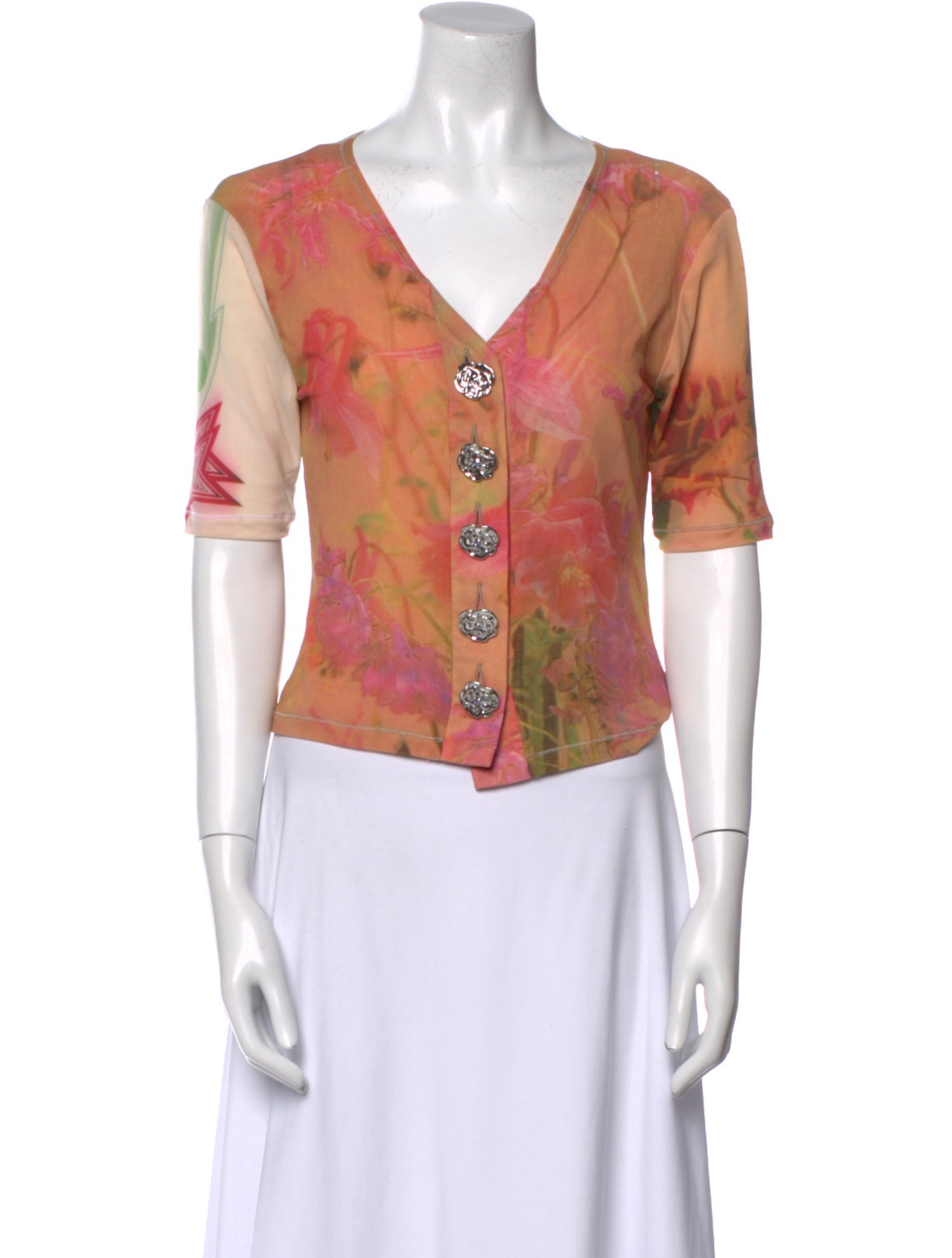 Chopova Lowena Floral Print V-Neck Crop Top