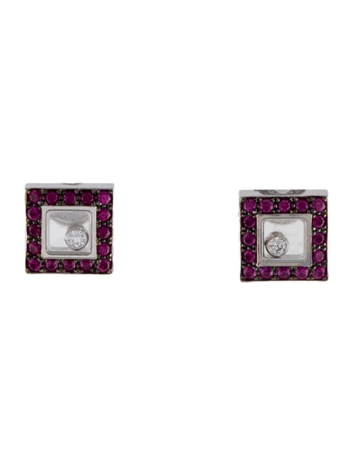 Chopard 18K Ruby & Diamond Square Happy Icon Stud Earrings