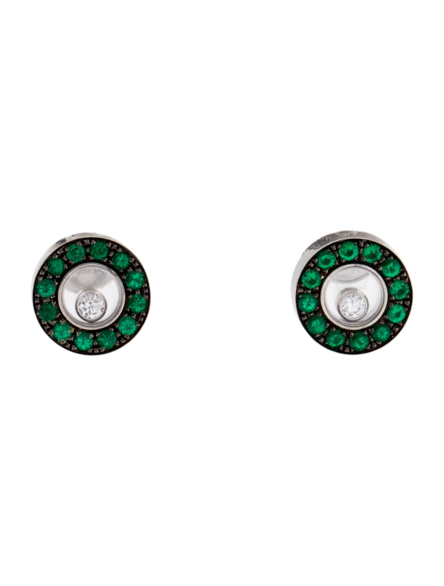 Chopard 18K Emerald & Diamond Happy Stud Earrings