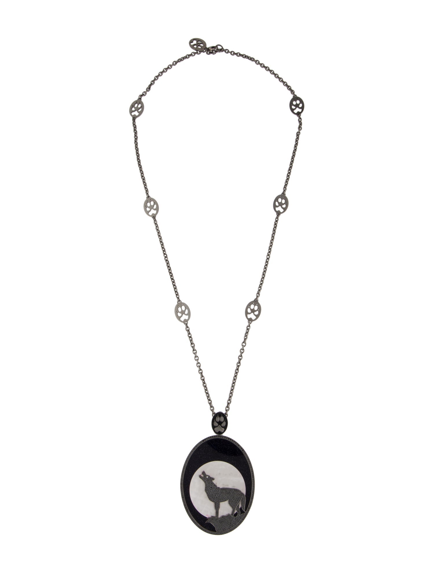 Chopard 18K Mother of Pearl, Diamond & Goldstone Howling Wolf Pendant Necklace