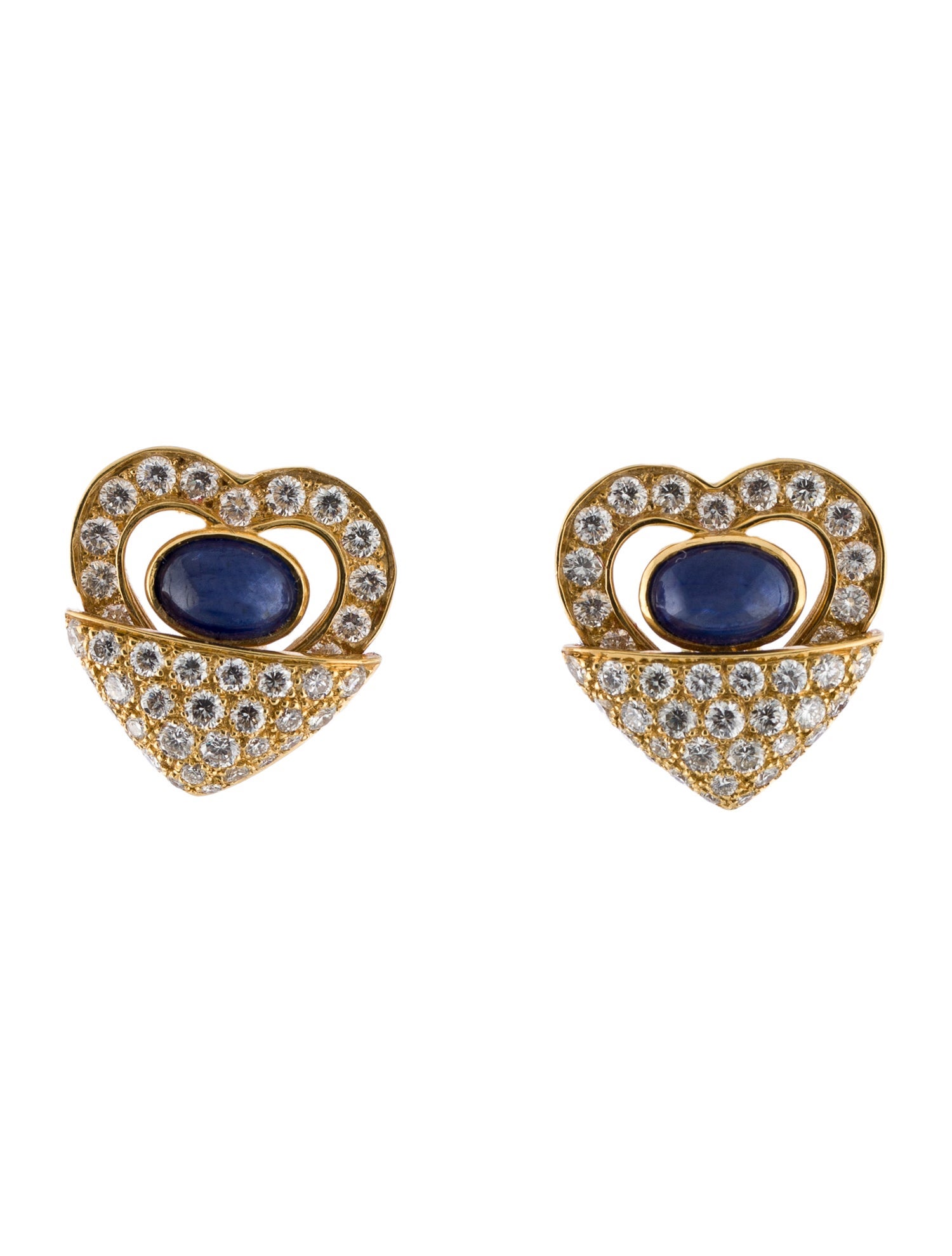 Chopard Vintage 18K 2.10ctw Sapphire & Diamond Heart Clip-On Earrings
