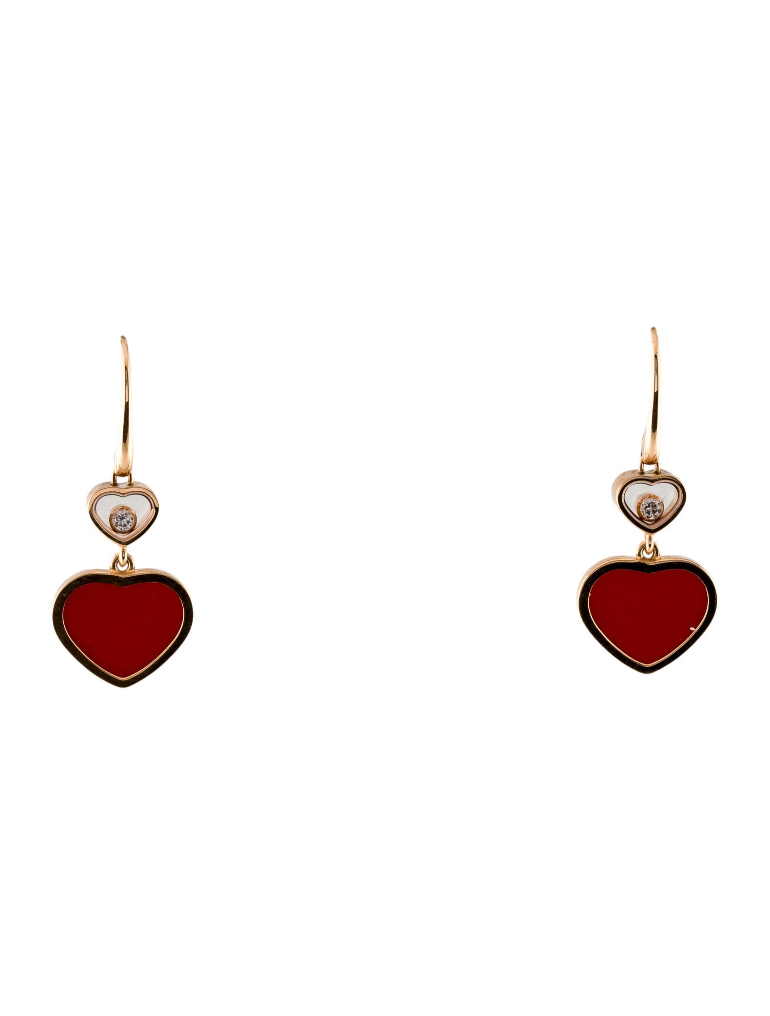 Chopard 18K Diamond & Red Stone Happy Hearts Drop Earrings