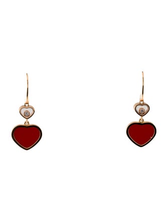 Chopard 18K Diamond & Red Stone Happy Hearts Drop Earrings