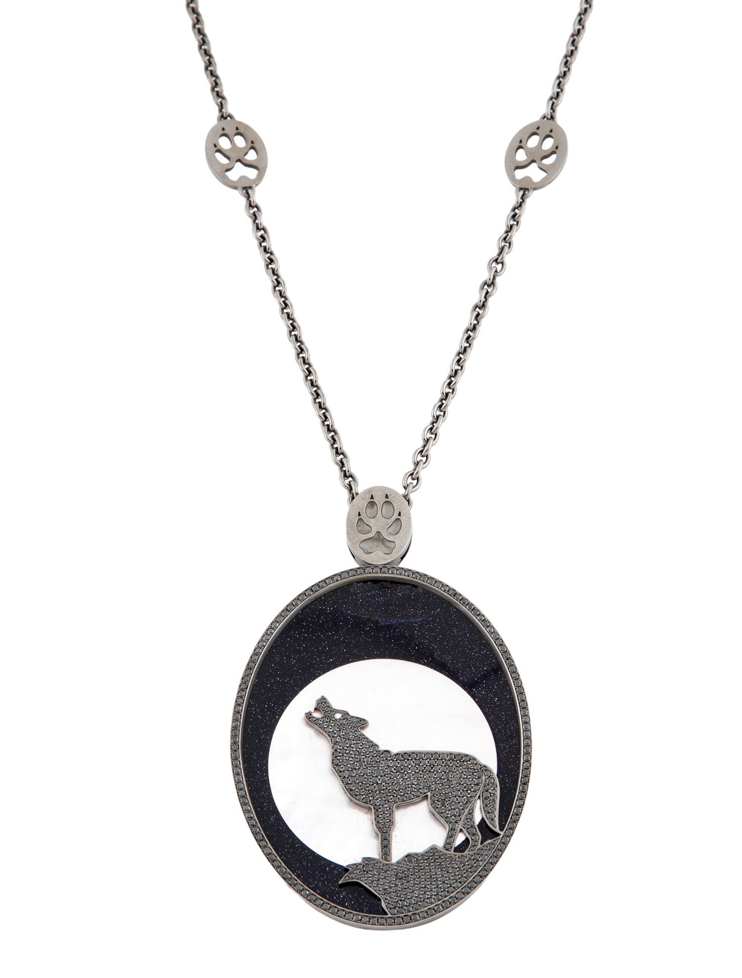 Chopard 18K Mother of Pearl, Diamond & Goldstone Howling Wolf Pendant Necklace