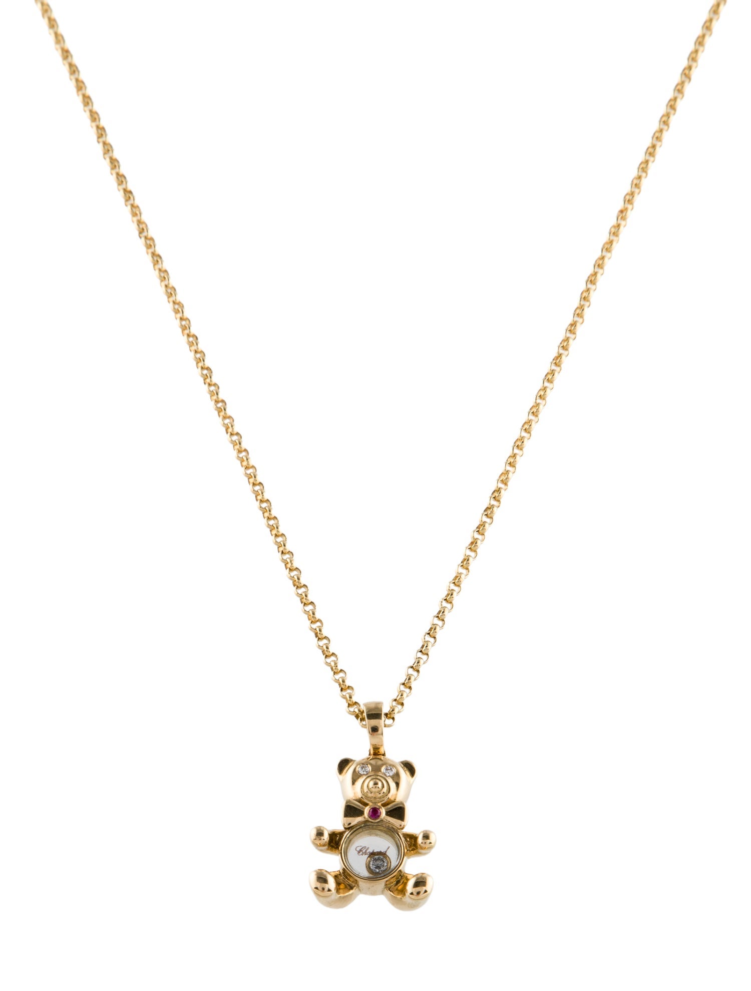 Chopard 18K Ruby & Diamond Happy Diamonds Teddy Bear Pendant