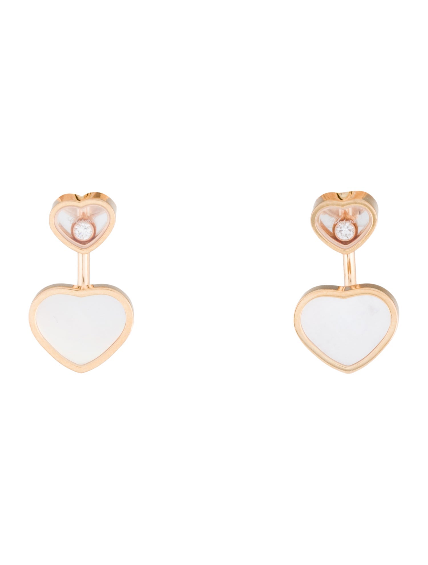 Chopard 18K Mother of Pearl & Diamond Happy Hearts Earrings