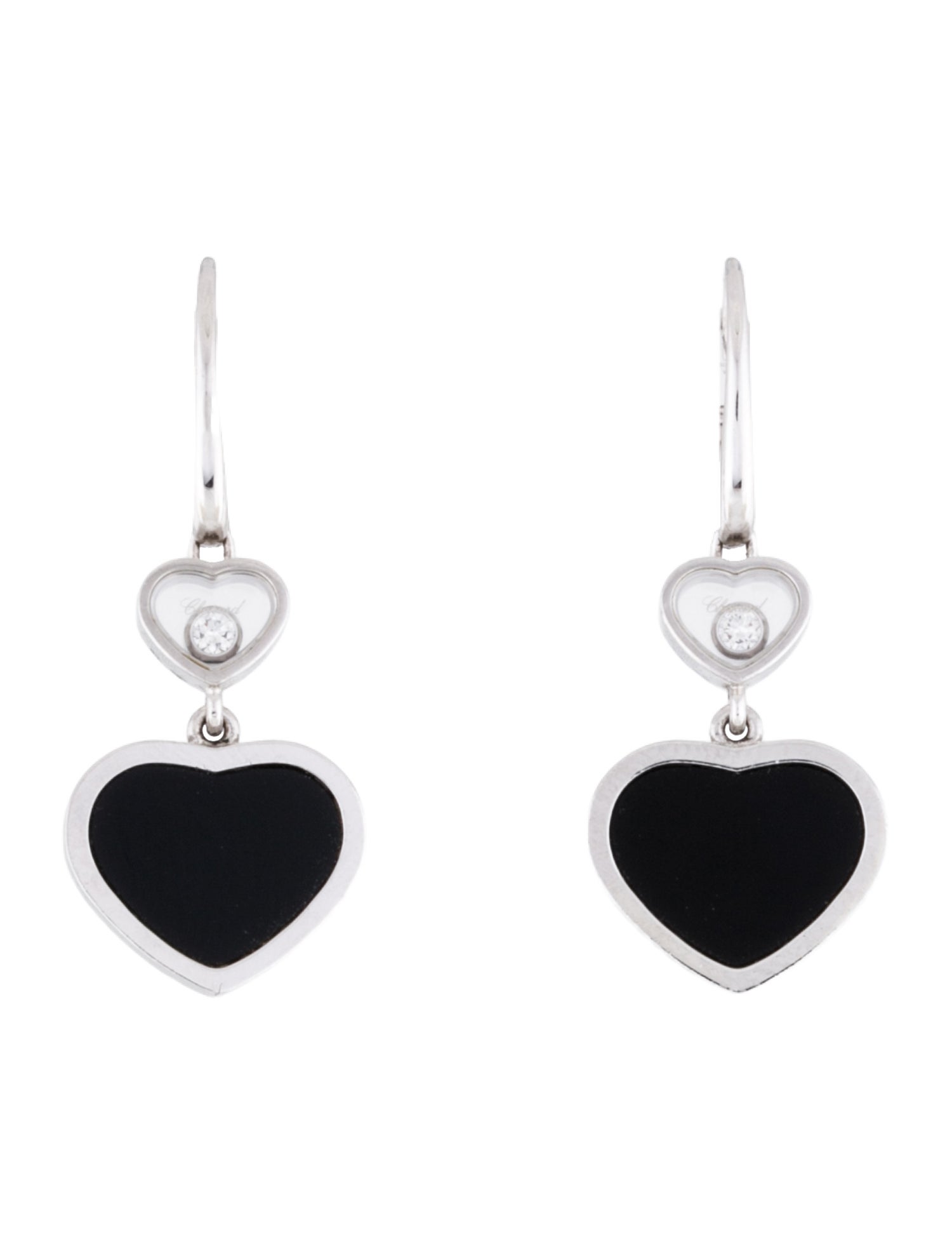 Chopard 18K Onyx & Diamond Happy Heart Drop Earrings