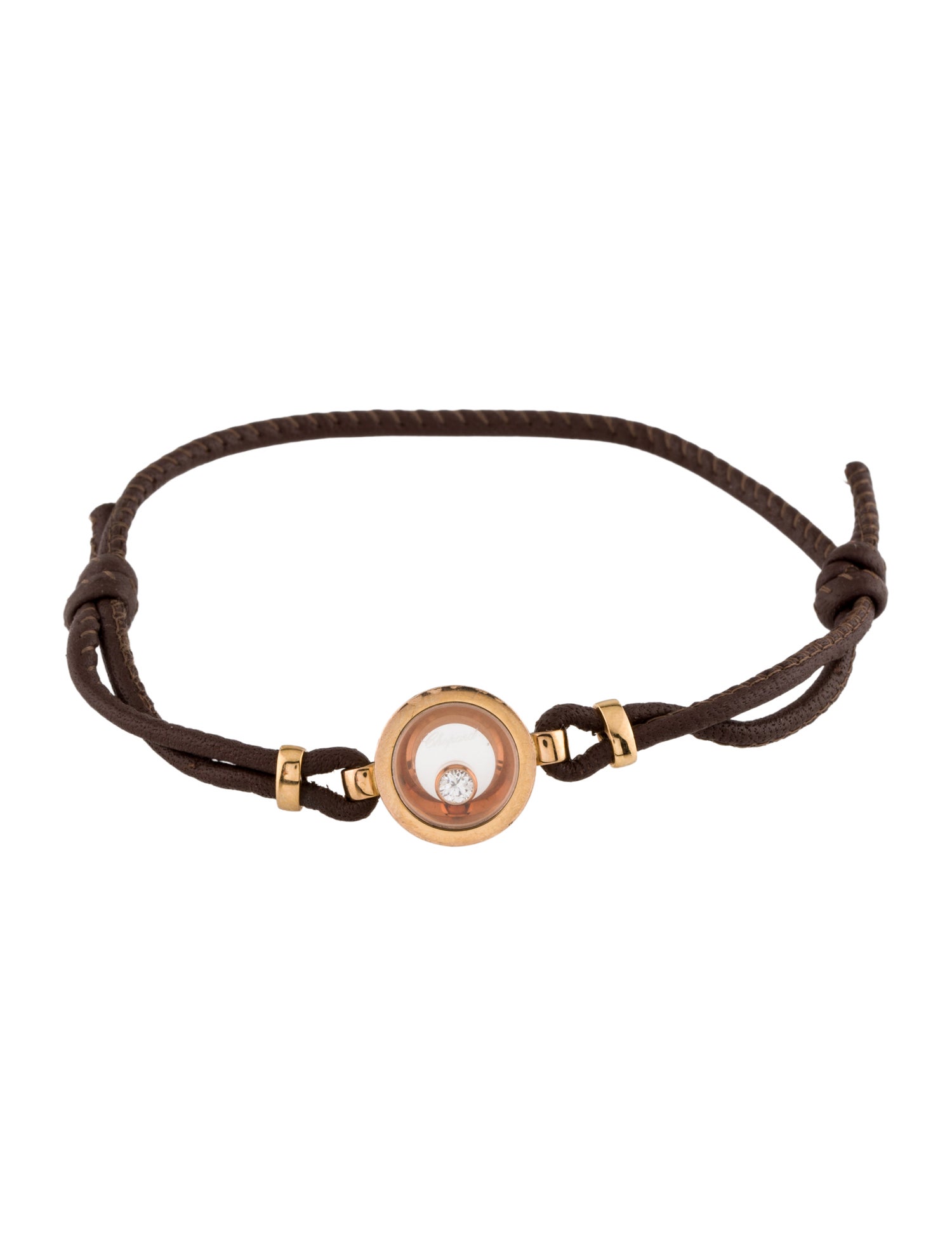 Chopard 18K Happy Diamonds Leather Station Bracelet
