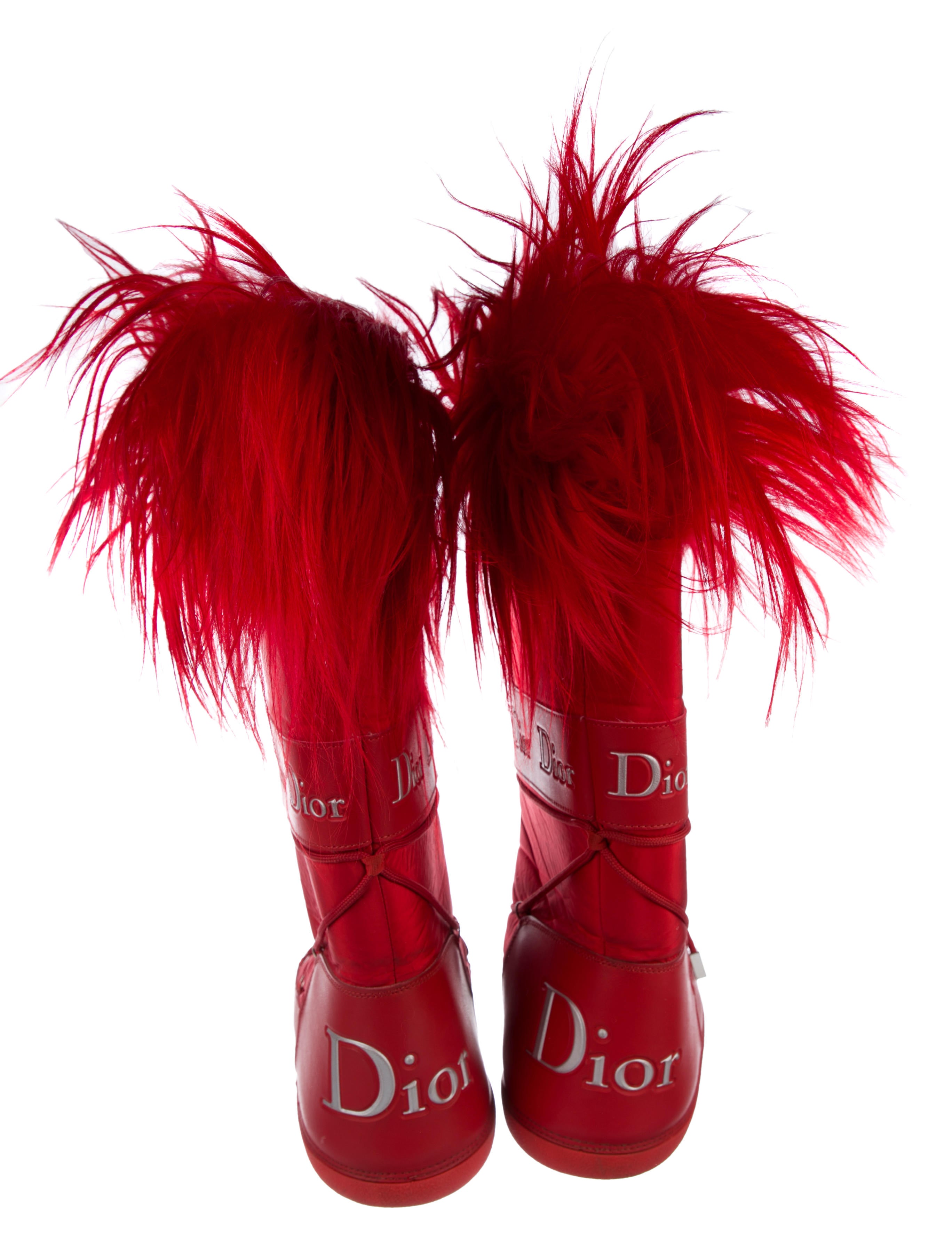 Christian Dior Faux Fur Snow Boots - Red Boots, Shoes - CHR103670