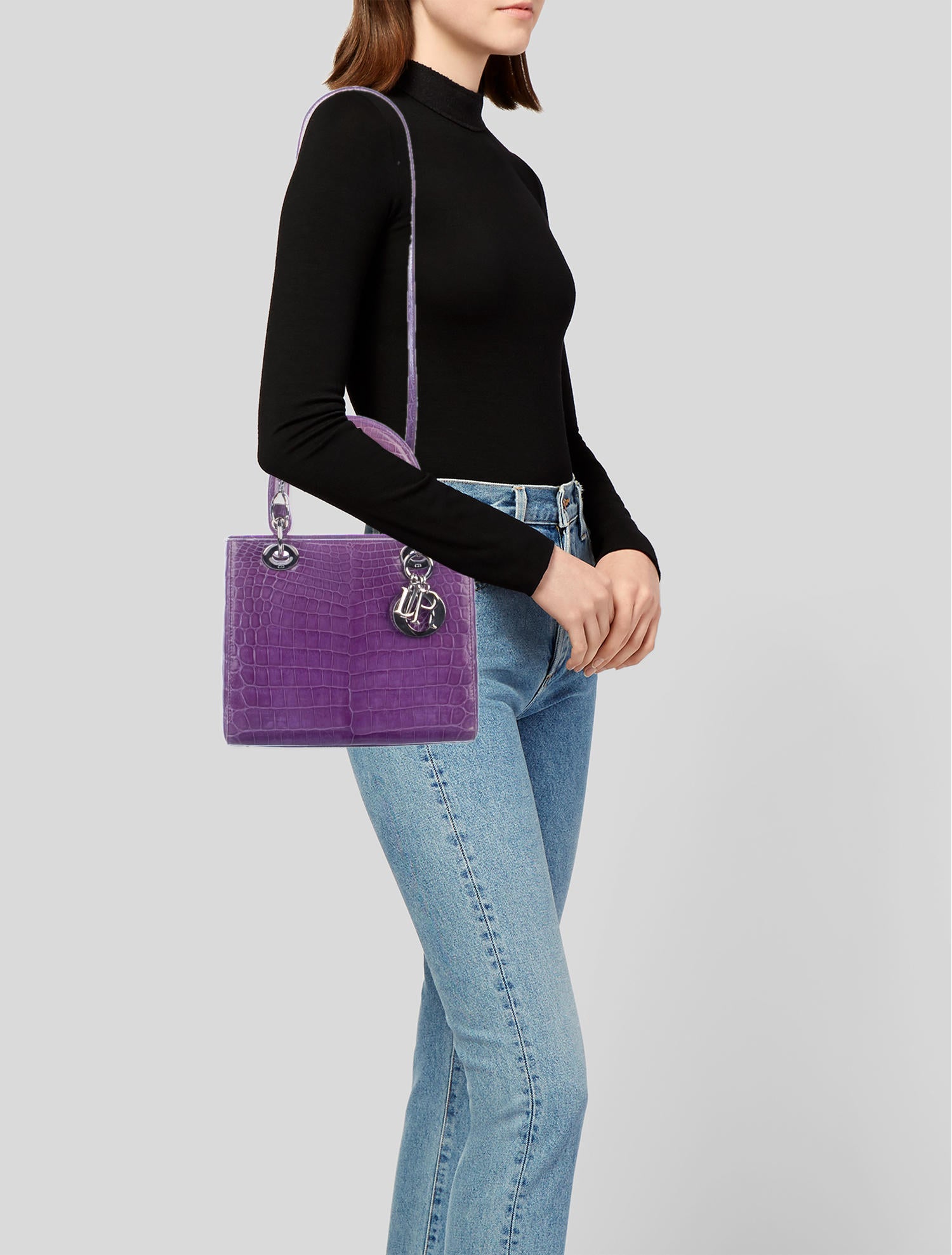 Christian Dior Crocodile Medium Lady Dior Bag - Purple Handle Bags