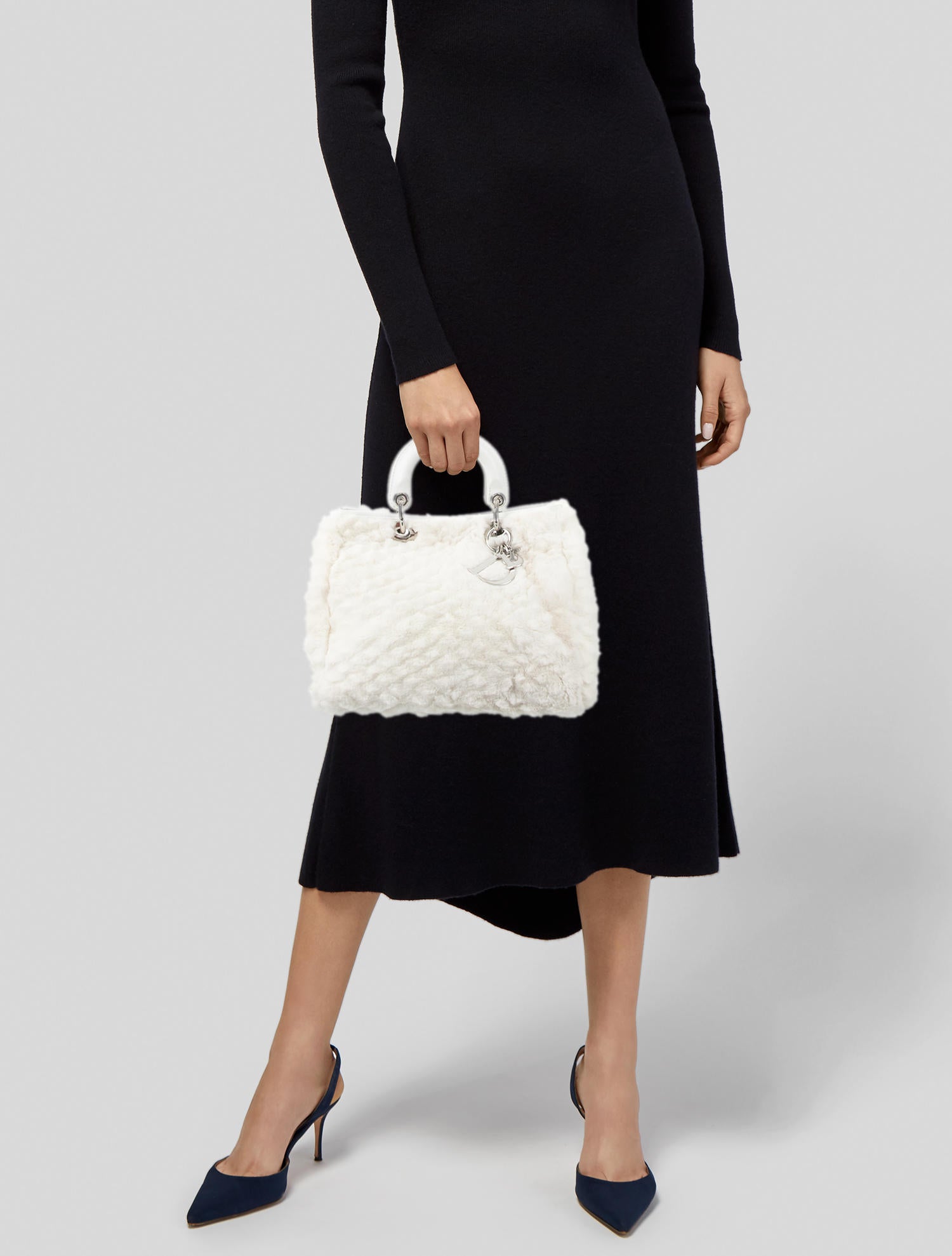 Christian Dior Fur Lady Dior Bag - White Handle Bags, Handbags
