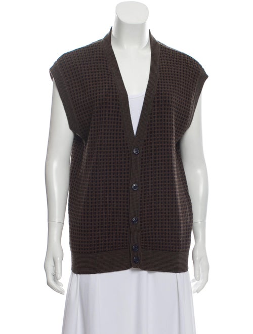 Christian Dior Wool Short Sleeve Cardigan Brown