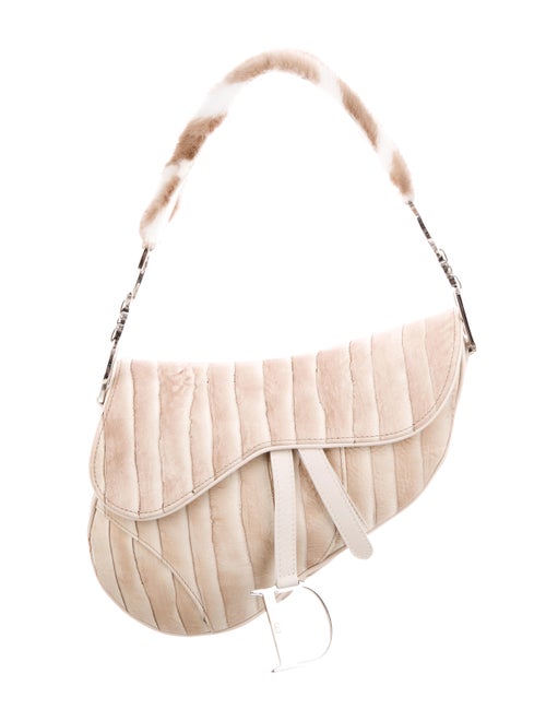Christian Dior Mink-Trimmed Eel Saddle Bag Beige