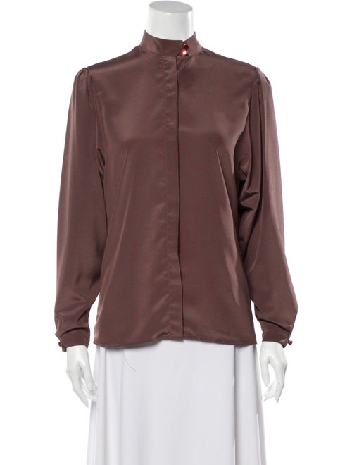 Christian Dior Vintage Mock Neck Button-Up Top